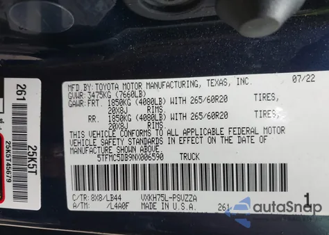 2022 Toyota Tundra Hybrid 1794 Edition from USA, damaged, VIN 5TFMC5DB9NX006590